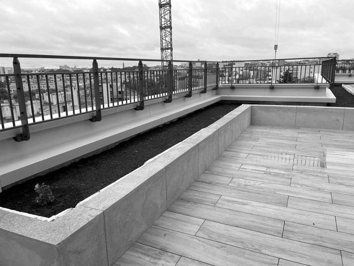 Vue d'ensemble du toit-terrasse et de ses jardinières
